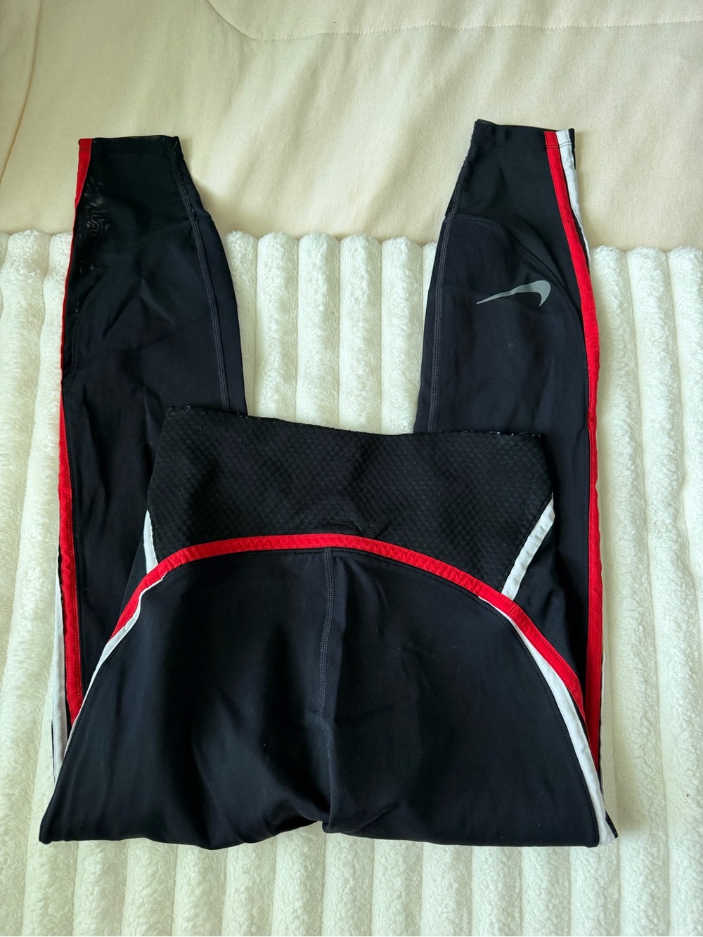 Nike Black Leggings with Red & White Side Stripes - Picture 5 of 10